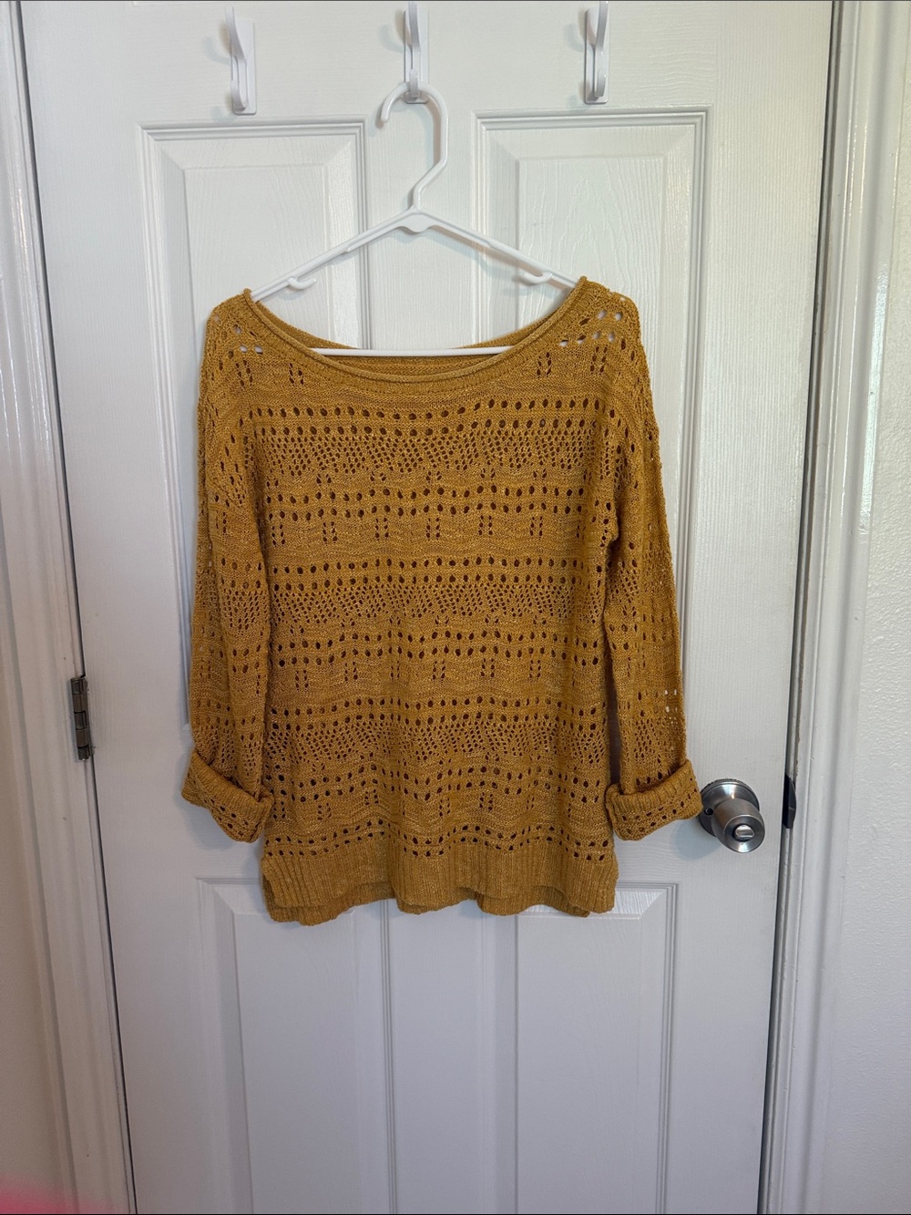 Maurices Open-Knit Mustard Off-the-Shoulder Sweater